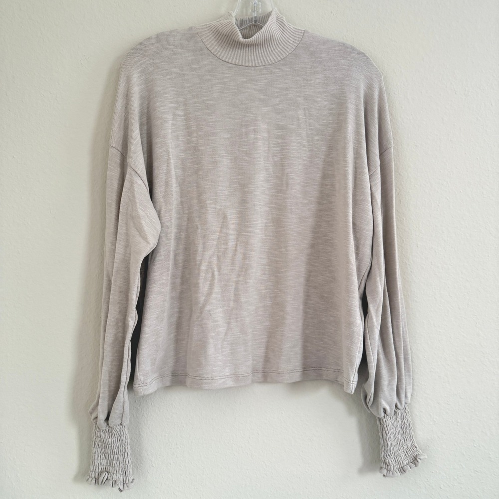 Michael Stars‎ Lila Mock Neck Top Tahoe Jersey in Oatmeal Women's XS Minimalist